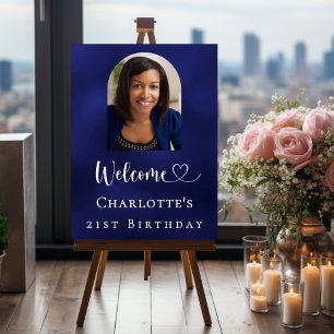 Birthday party navy blue arch photo welcome foam board