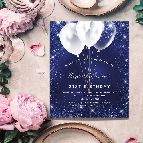 Birthday party navy blue balloon invitation
