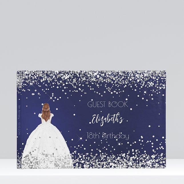 Birthday party navy blue dress glitter guest book (Creator Uploaded)