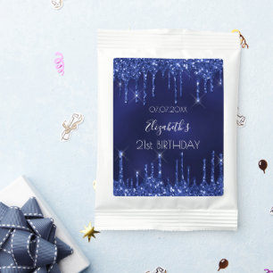 Birthday party navy blue glitter drips name hot chocolate drink mix