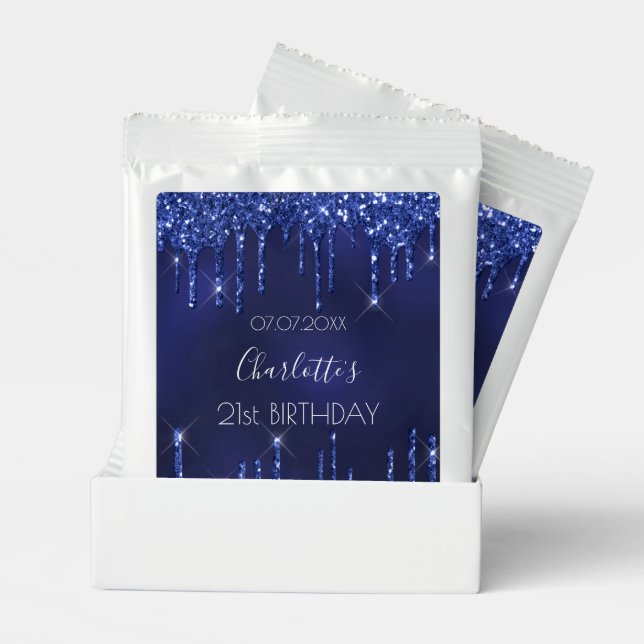 Birthday party navy blue glitter drips name margarita drink mix (Pair)