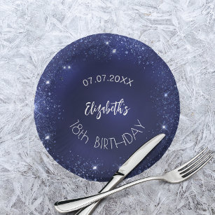 Birthday party navy blue glitter name paper bowls