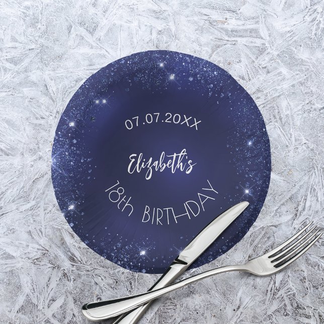 Birthday party navy blue glitter name paper bowls (Creator Uploaded)