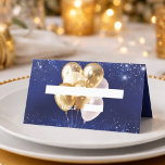 Birthday party navy blue gold balloons name place card<br><div class="desc">Personalize and add a name,  age 21 and a date.  A trendy navy blue background,  the blue color is uneven. Decorated with blue faux glitter sparkles and golden balloons.</div>