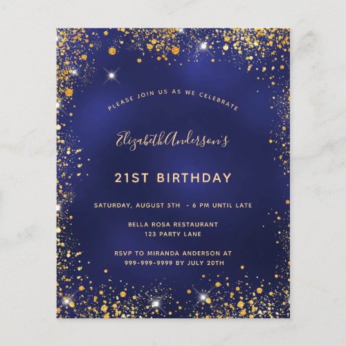 Birthday party navy blue gold budget invitation flyer