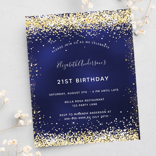 Birthday party navy blue gold invitation
