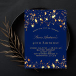 Birthday party navy blue gold stars invitation<br><div class="desc">A 40th (or any age) birthday party invitation for both him and her. A navy blue background decorated with faux gold stars. Personalize and add a name and party details.</div>