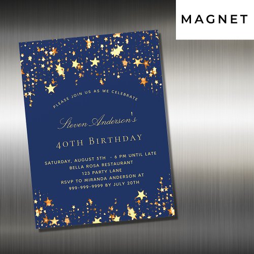 Birthday party navy blue gold stars luxury magnetic invitation