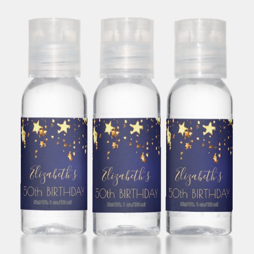 Birthday party navy blue gold stars monogram hand sanitizer