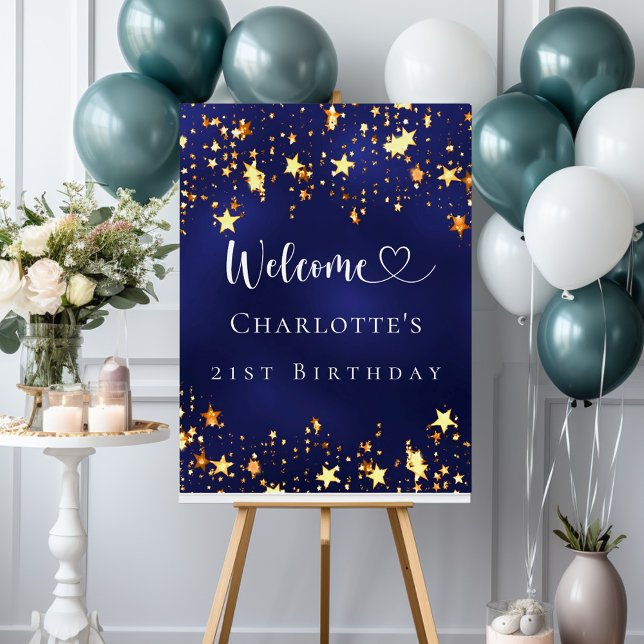Birthday party navy blue gold stars welcome foam board (Creator Uploaded)