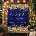 Birthday party navy blue gold welcome foam board<br><div class="desc">A welcome board for a girly and glamorous 21st (or any age) birthday party.  A navy blue uneven colored background decorated with faux gold confetti.   Personalize and add a name and age 21.  Welcome with a heart.
Back: no design</div>