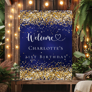 Birthday party navy blue gold welcome foam board