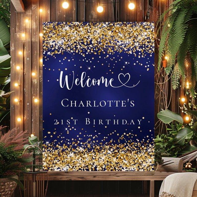 Birthday party navy blue gold welcome foam board (Creator Uploaded)