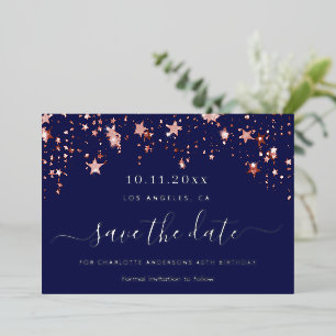 Birthday party navy blue rose Save the Date Foil Holiday Card