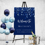 Birthday party navy blue welcome foam board<br><div class="desc">For a 50th (or any age) birthday party.  Navy blue background,  white text.  Decorated with blue confetti.  Personalize and add a name and age.</div>