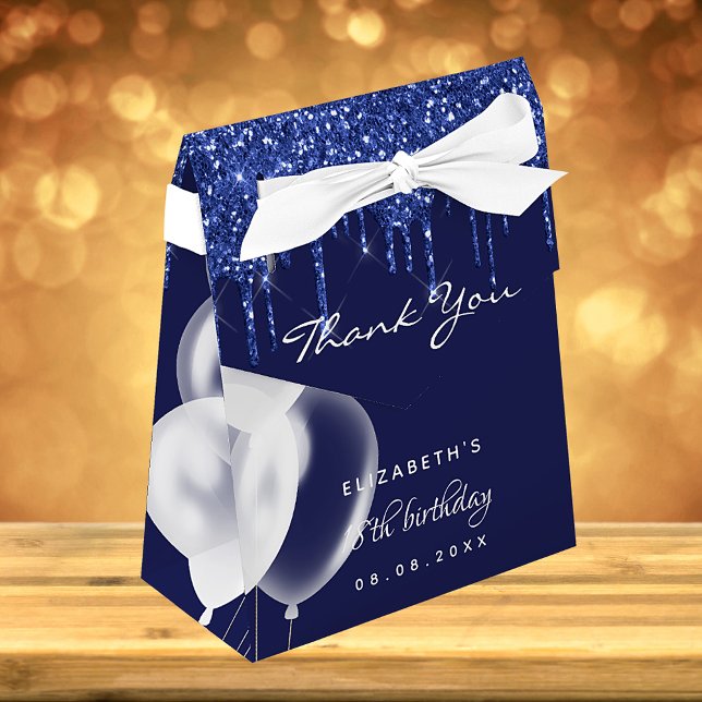 Birthday party navy blue white balloons thank you favor boxes (Creator Uploaded)
