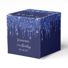 Birthday party navy blue white glitter drips