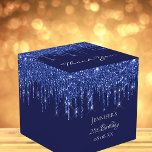 Birthday party navy blue white glitter drips favor boxes<br><div class="desc">Elegant, classic, glamorous and girly for a 21st (or any age) birthday party favors. A classic navy blue background color. With the text: 21st Birthday and Thank You written with a modern hand lettered style script. Decorated faux glitter drips, paint dripping look. Personalize and add a name and a date....</div>