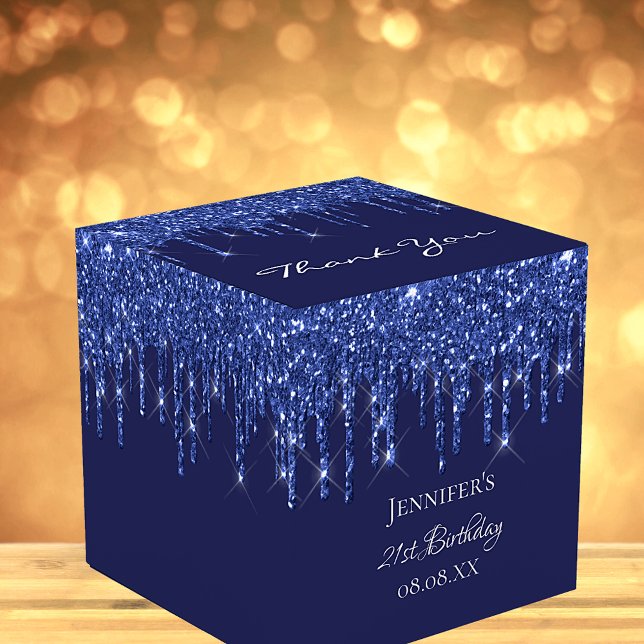 Birthday party navy blue white glitter drips favor boxes (Creator Uploaded)