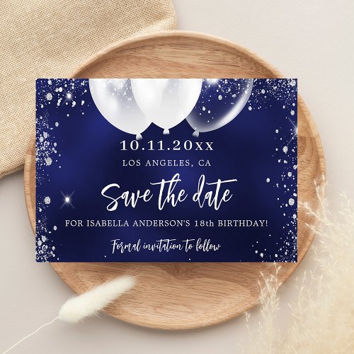birthday party navy blue white save the date announcement postcard