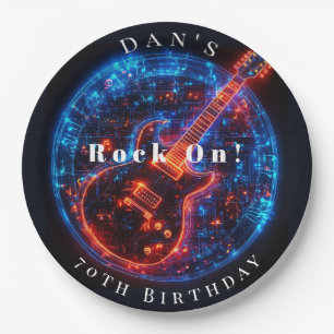 Birthday Party Neon Glow  Rock Guitar   Paper Plates