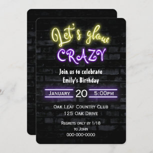Birthday Party Neon Sign on Brick Wall Invitation
