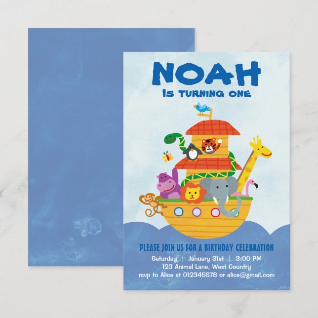 Birthday Party - Noah's Ark invitation (Front/Back)