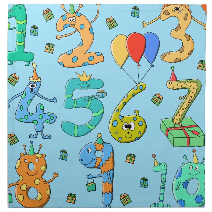 Birthday Party Numbers, on Pale Blue. Printed Napkin