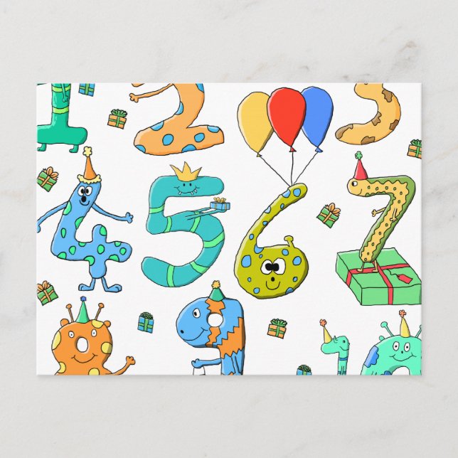 Birthday Party Numbers Postcard (Front)
