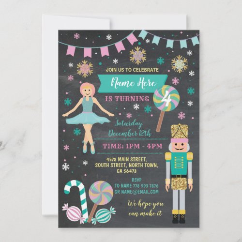 Birthday Party Nutcracker Christmas Pink Ballet Invitation