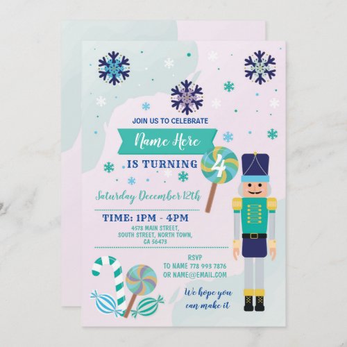 Birthday Party Nutcracker Toy Christmas Blue Mint Invitation