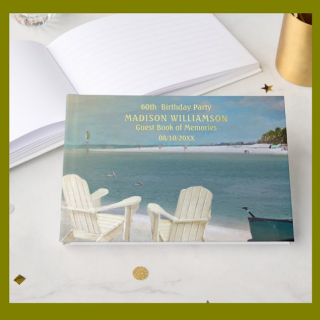 Birthday Party Ocean Beach Chairs Real Gold Foil  Foil Guest Book (Creator Uploaded)