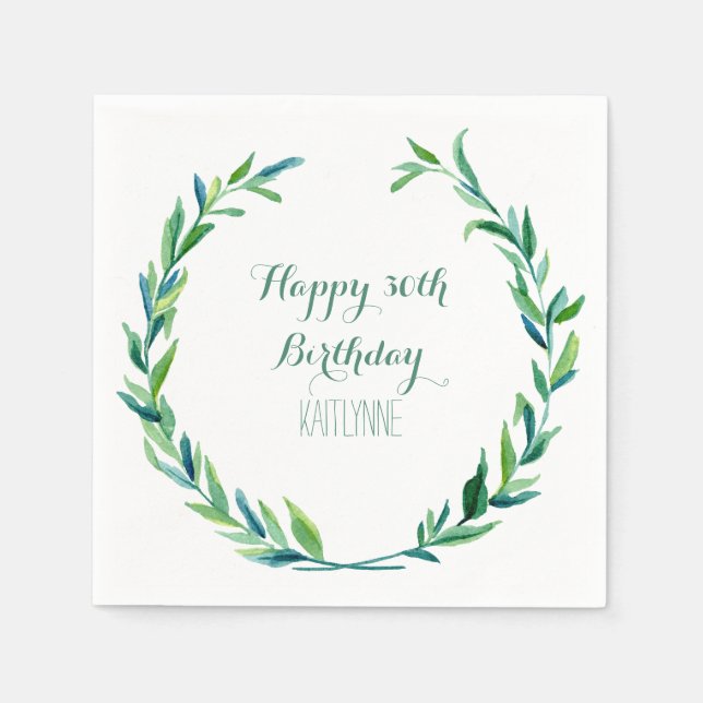 Birthday Party Olive Leaf Laurel Wreath Modern Napkins (Front)
