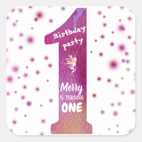 Birthday Party One Watercolor Fairy  Sticker