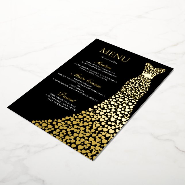 Birthday Party or Bridal Shower Black Menu Gold Foil Invitation (Rotated)