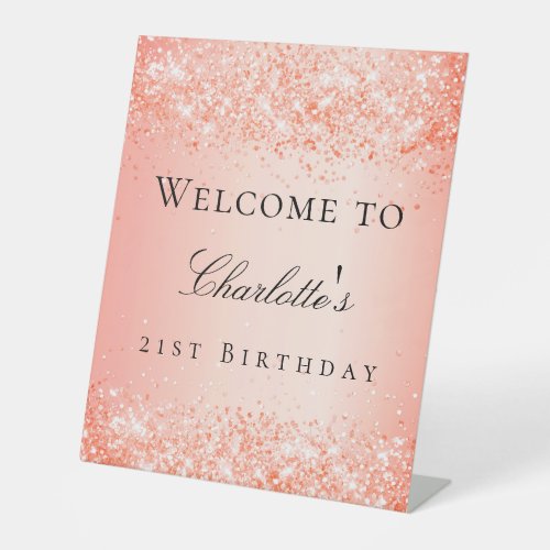 Birthday party orange glitter welcome pedestal sign