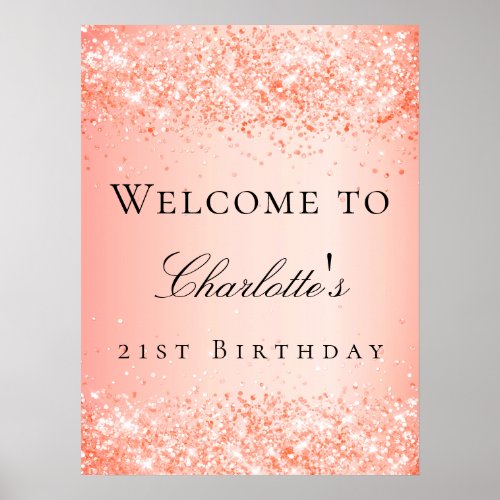 Birthday party orange glitter welcome poster