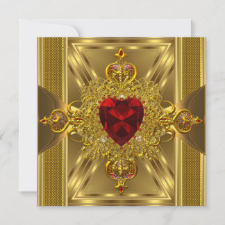 Birthday Party Ornate Red Jewelled Heart Gold Book Invitation