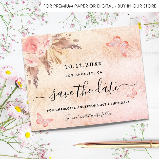 Birthday party pampas blush budget save the date flyer (Creator Uploaded)