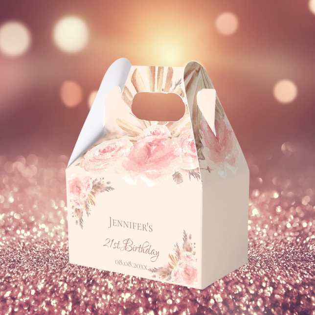 Birthday party pampas grass blush floral thank you favor boxes (Creator Uploaded)