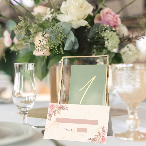 Birthday party pampas grass blush florals marble  place card