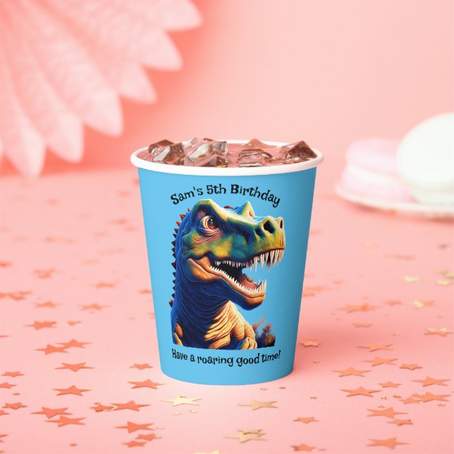 Birthday Party paper cup. Dinosaur. Editable. Cups (Insitu)