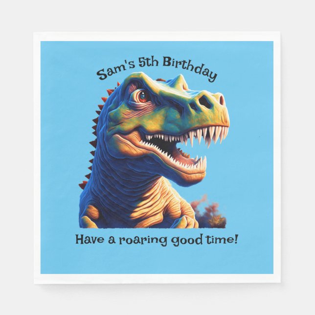 Birthday Party paper napkins. Dinosaur. Editable. Napkins (Front)