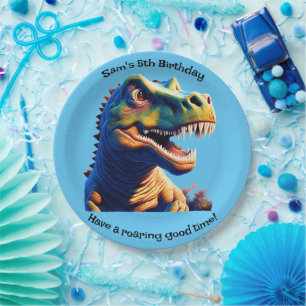 Birthday Party paper plate. Dinosaur. Editable. Paper Plates