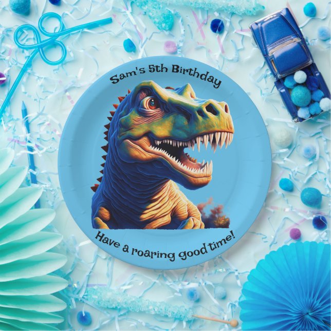 Birthday Party paper plate. Dinosaur. Editable. Plates (Party)
