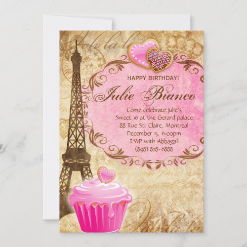 Birthday Party Paris Card Eiffel Tower Sweet 16 Pi