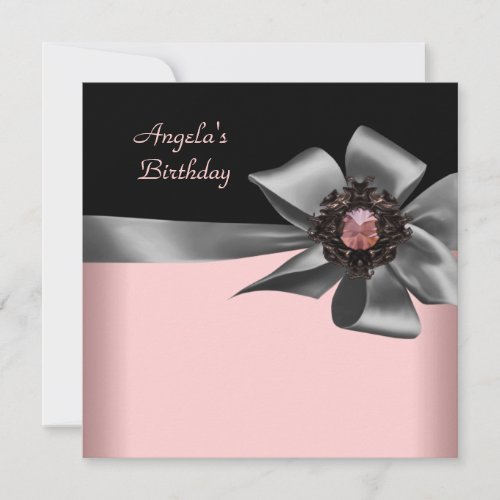 Birthday Party Peach Pink Black Pink Jewel Grey Invitation
