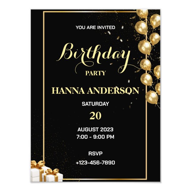 Birthday Party Personalize Invitation Photo Print (Front)