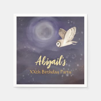 Birthday Party Personalized Full Moon And Owl Napkins by StuffByAbby at Zazzle