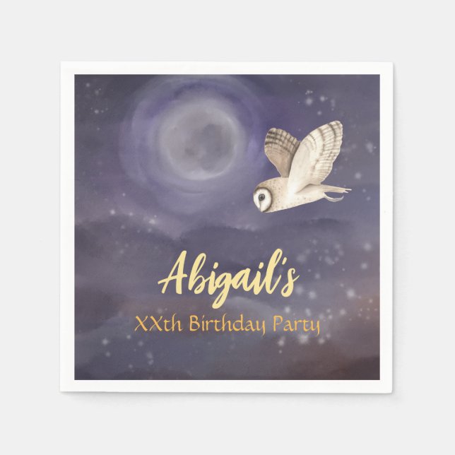 Birthday Party Personalized Full Moon and Owl Napkins (Front)